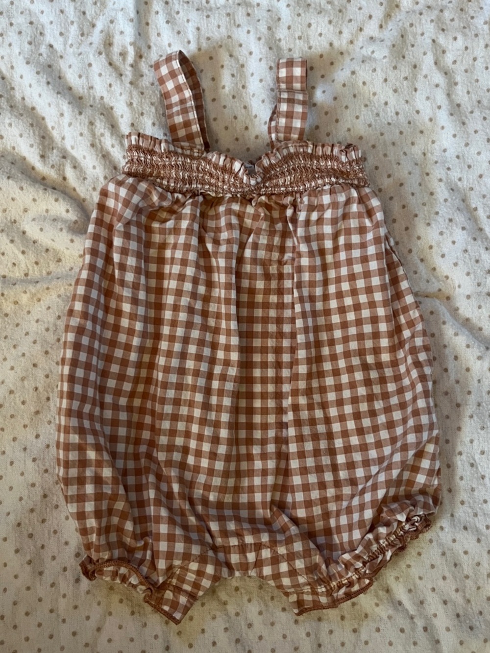 Carter's Brown and White Gingham Bubble Romper with Smocked Top
